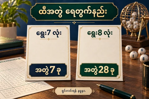 စိတ်ကူးထီစာရင်းစားပွဲပေါ်တွင် ရွေး7 လုံးမှအတွဲ7 ခုနှင့်ရွေး8 လုံးမှအတွဲ28 ခုကတ်များ
