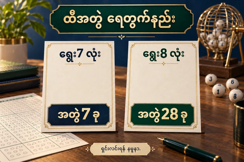 စိတ်ကူးထီစာရင်းစားပွဲပေါ်တွင် ရွေး7 လုံးမှအတွဲ7 ခုနှင့်ရွေး8 လုံးမှအတွဲ28 ခုကတ်များ