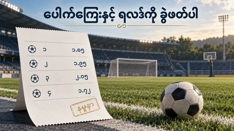 ဘောလုံးကွင်းဘေးတွင် ပေါက်ကြေး ၁.၈၅၊ ၁.၉၅၊ ၂.၀၅၊ ၁.၇၂ ပါသော ဖန်တီးထားသည့် နမူနာစာရွက်