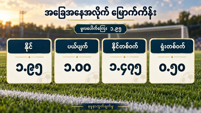 မူလပေါက်ကြေး ၁.၉၅ အတွက် နိုင် ၁.၉၅၊ ပယ်ဖျက် ၁၊ နိုင်တစ်ဝက် ၁.၄၇၅၊ ရှုံးတစ်ဝက် ၀.၅ မြှောက်ကိန်းများ